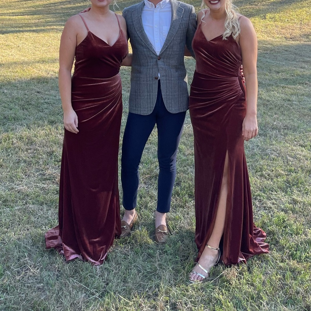REVELRY Rory Velvet Bridesmaid Dress- Terracotta
